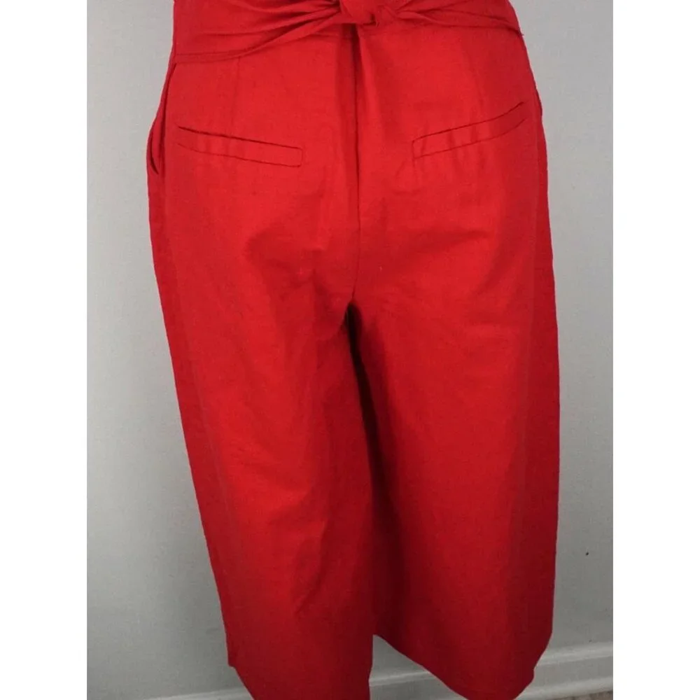 Banana Republic Red Sleeveless Button Up Linen Blend Romper Jumpsuit Wide Leg 0
